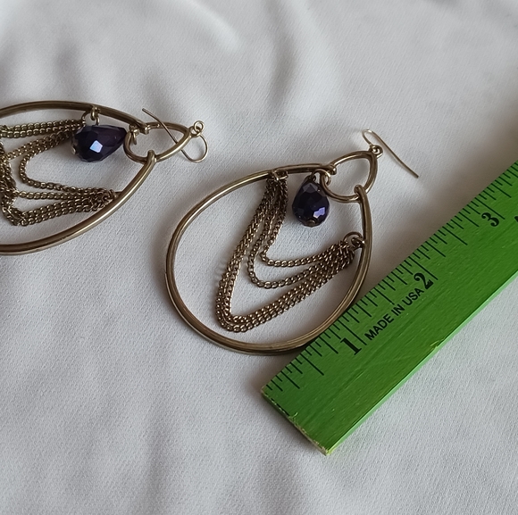 Tear Drop Hoop and Chain Earrings - Picture 5 of 6
